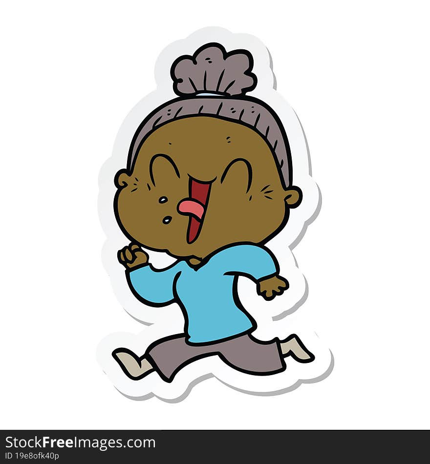 sticker of a cartoon happy old woman