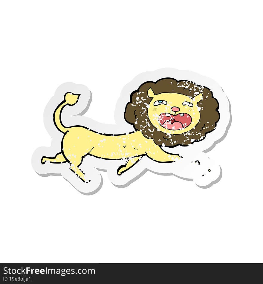 Retro Distressed Sticker Of A Cartoon Lion