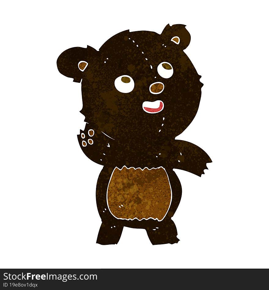 cartoon cute waving black bear teddy