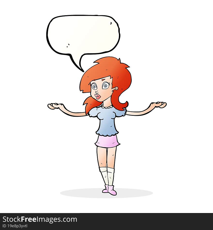 cartoon confused pretty girl with speech bubble