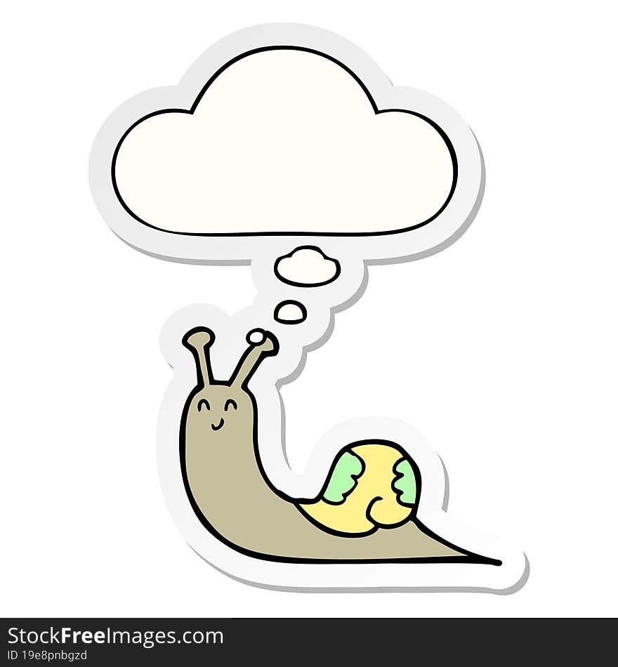 cute cartoon snail and thought bubble as a printed sticker