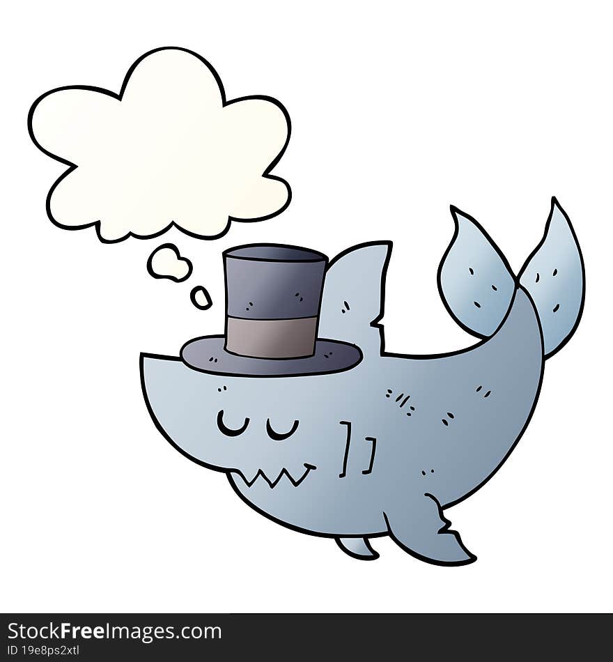 cartoon shark wearing top hat and thought bubble in smooth gradient style