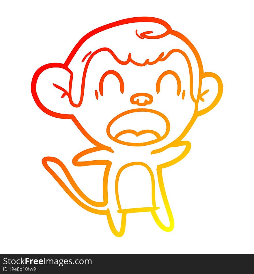 warm gradient line drawing shouting cartoon monkey