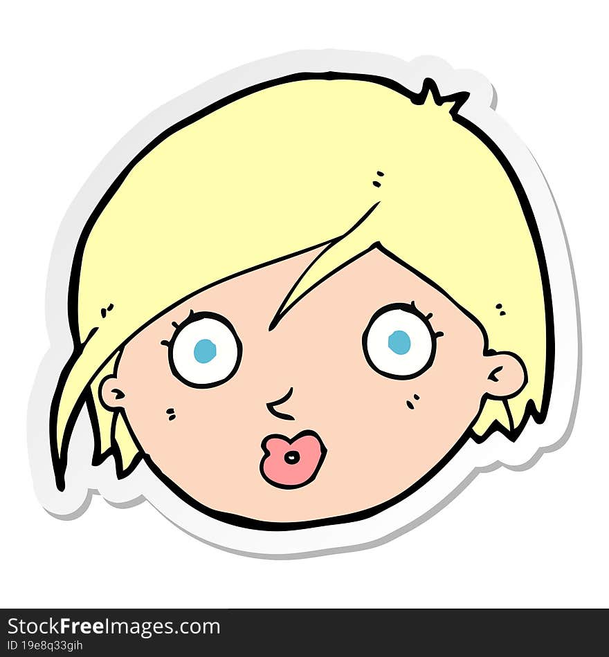 sticker of a cartoon surprised female face