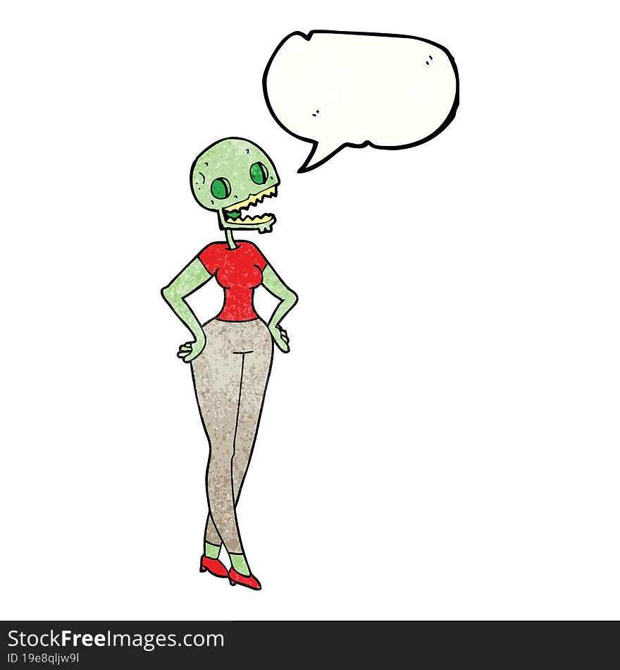 speech bubble textured cartoon zombie woman