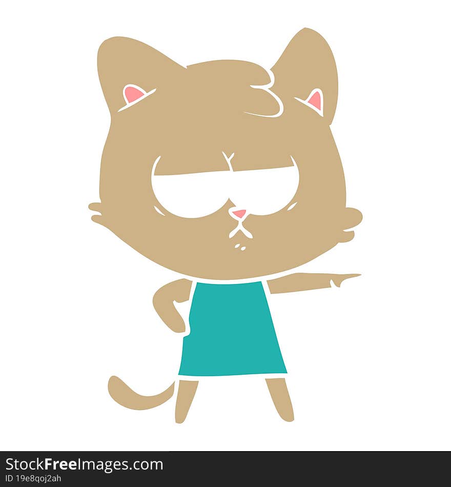 bored flat color style cartoon cat pointing