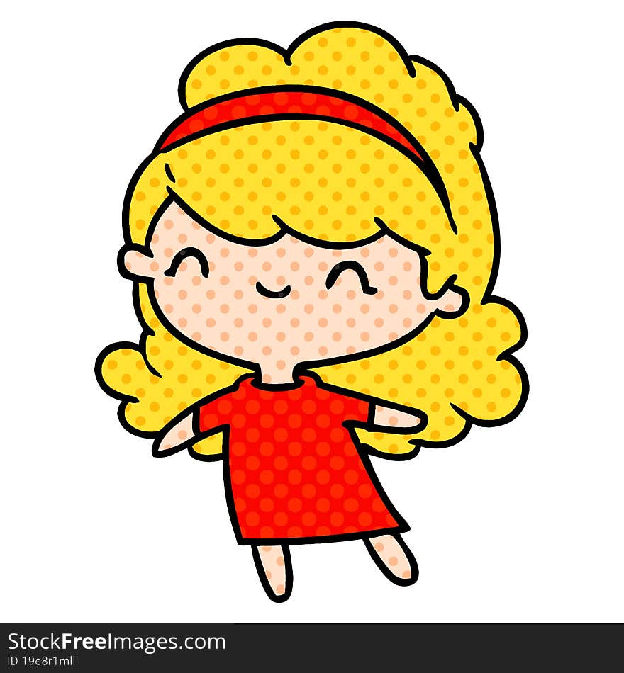 cartoon illustration kawaii girl with head band. cartoon illustration kawaii girl with head band