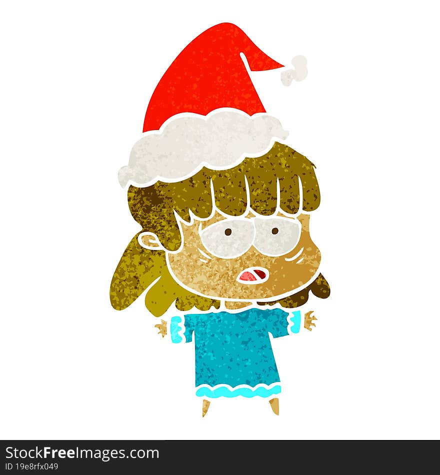 retro cartoon of a tired woman wearing santa hat