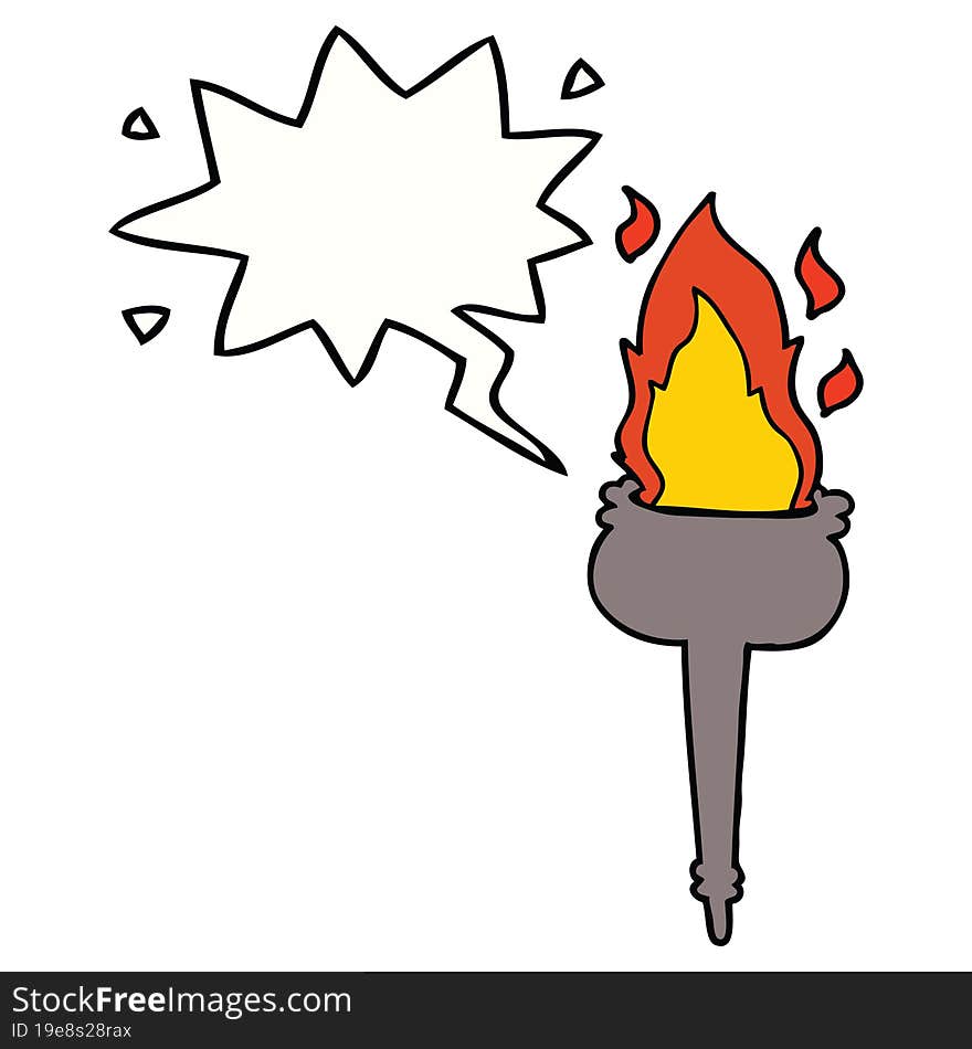 cartoon flaming chalice and speech bubble