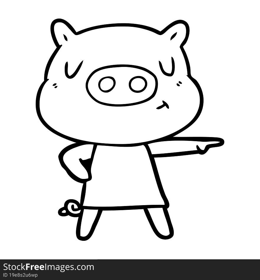 cartoon content pig in dress pointing. cartoon content pig in dress pointing