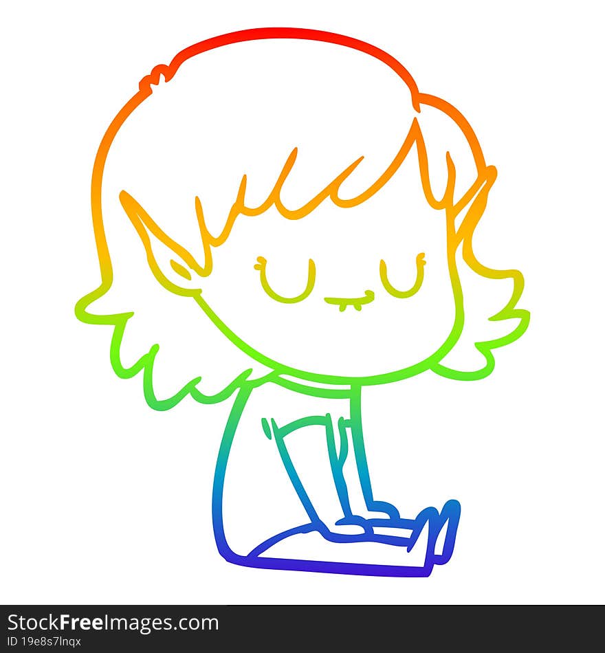 rainbow gradient line drawing happy cartoon elf girl