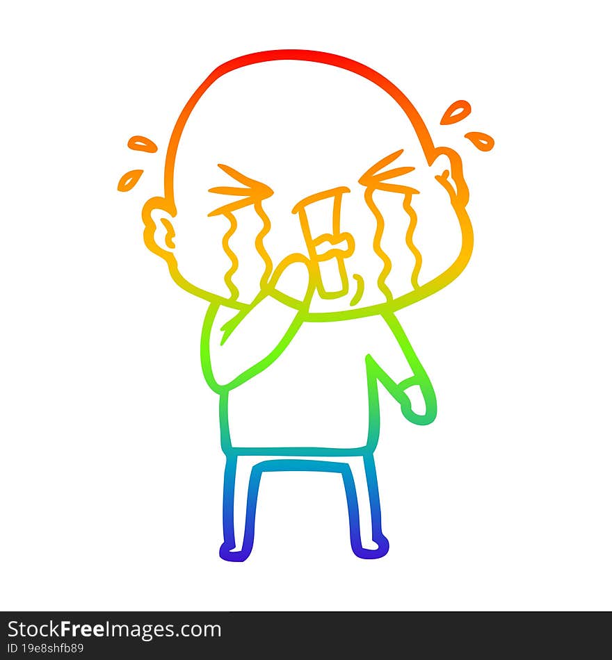 rainbow gradient line drawing cartoon crying bald man