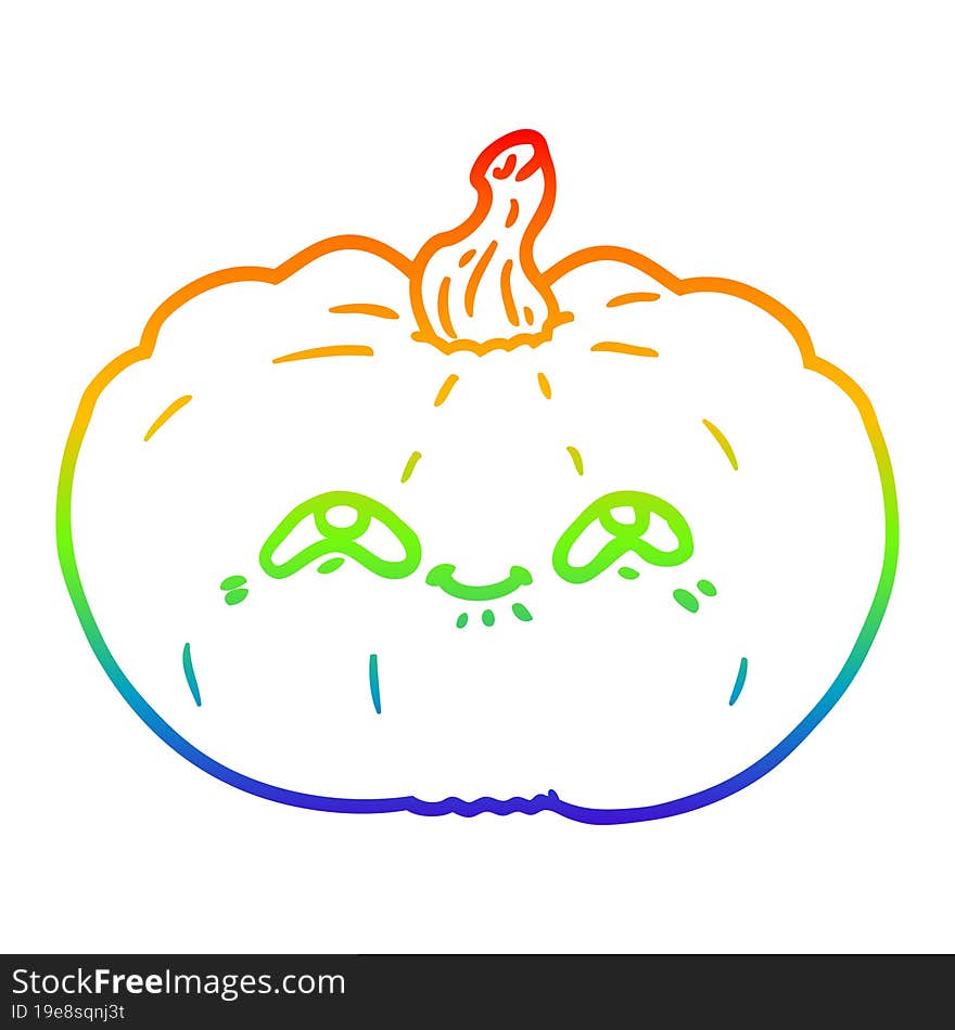 rainbow gradient line drawing of a happy cartoon pumpkin