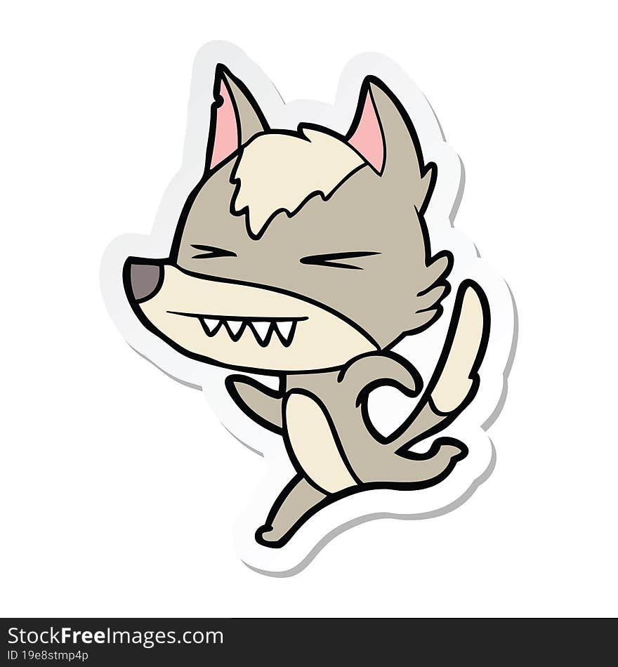 sticker of a angry wolf running