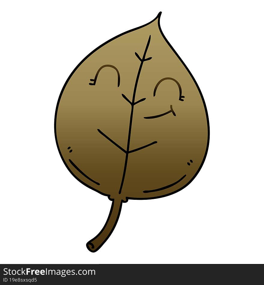 gradient shaded quirky cartoon happy leaf. gradient shaded quirky cartoon happy leaf