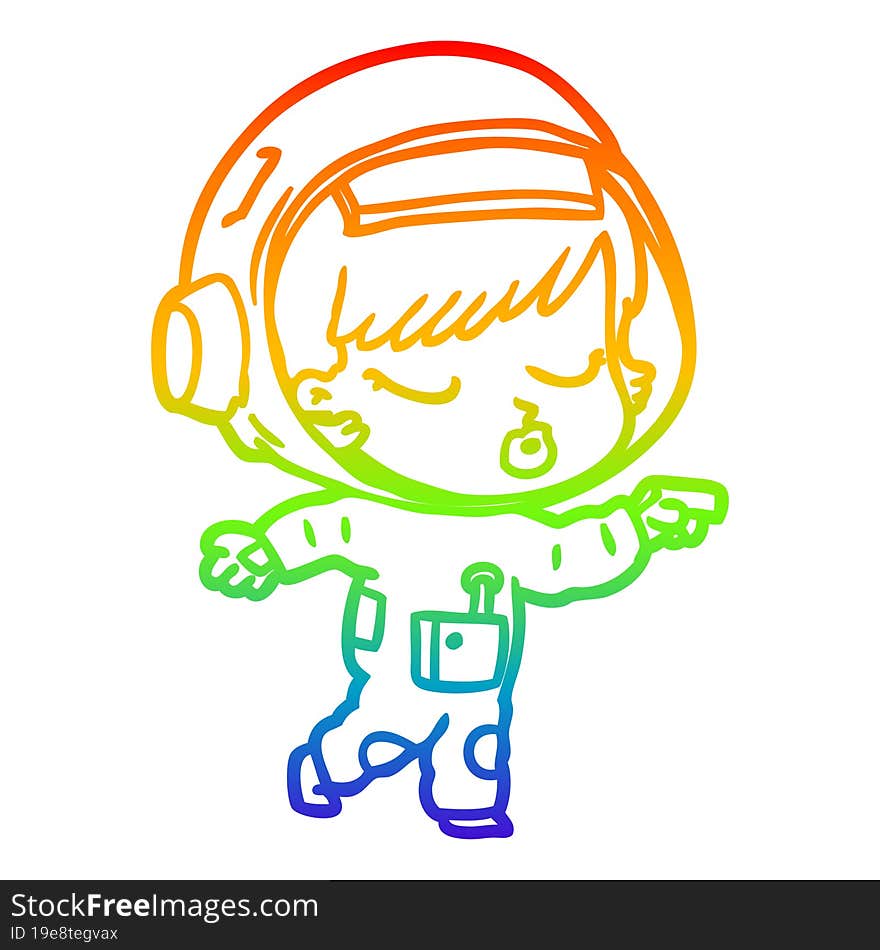 rainbow gradient line drawing cartoon pretty astronaut girl pointing