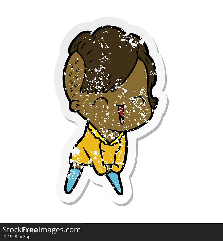 Distressed Sticker Of A Cartoon Happy Hipster Girl