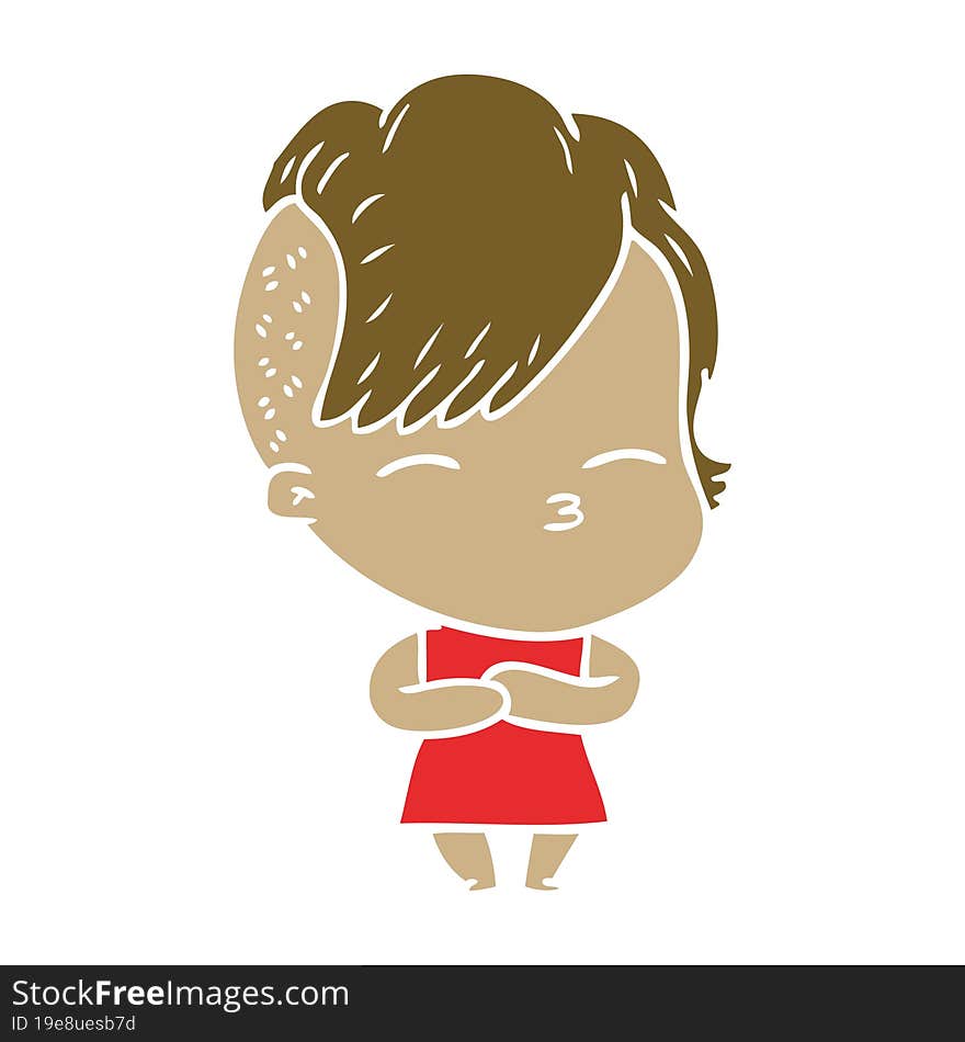 flat color style cartoon squinting girl