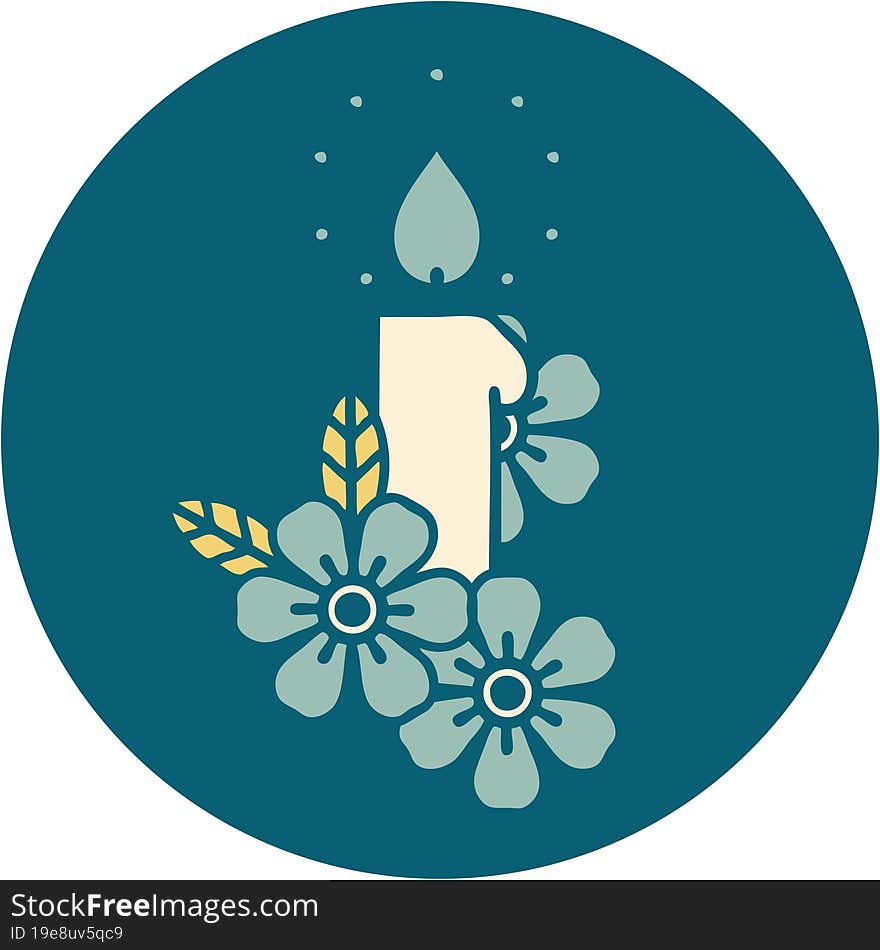 Tattoo Style Icon Of A Candle And Flowers