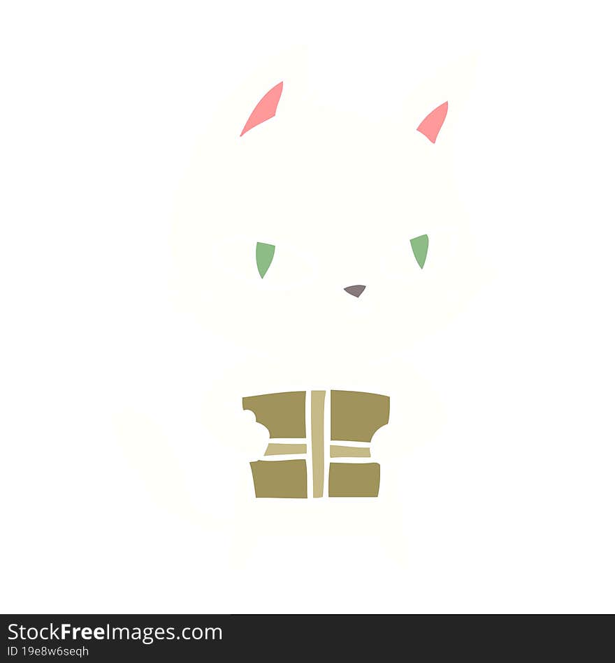 Flat Color Style Cartoon Cat Holding Parcel