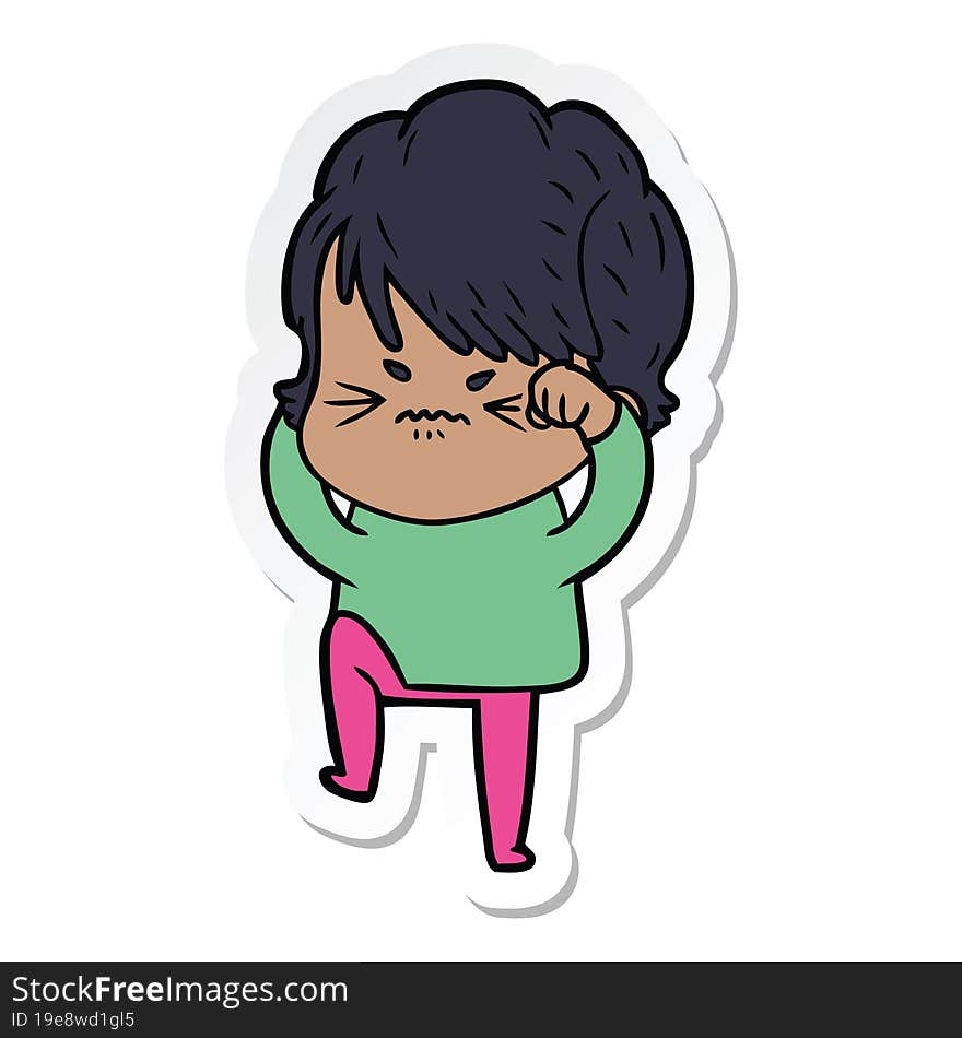 Sticker Of A Cartoon Frustrated Woman