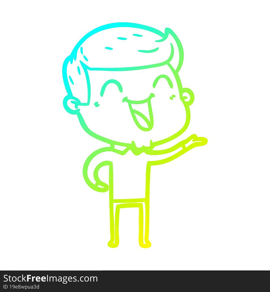 cold gradient line drawing of a cartoon man laughing