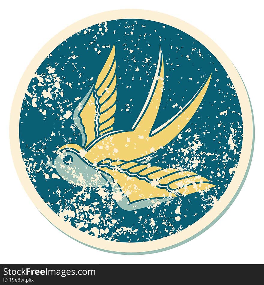 distressed sticker tattoo style icon of a swallow