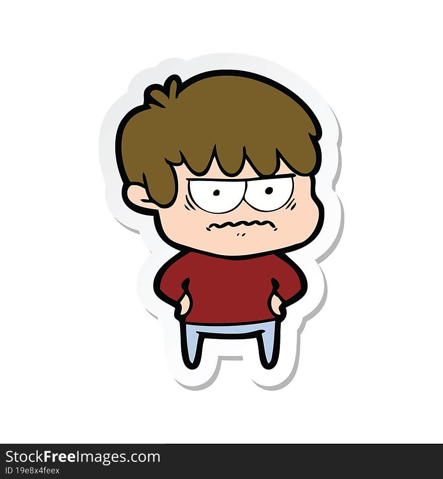 sticker of a annoyed cartoon boy