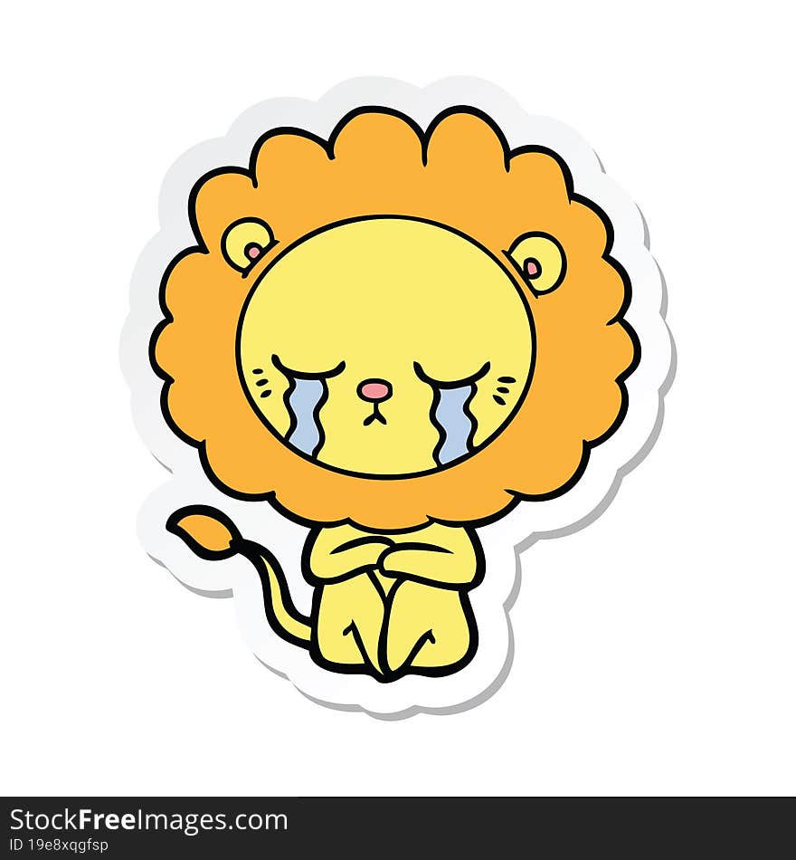 Sticker Of A Crying Cartoon Lion