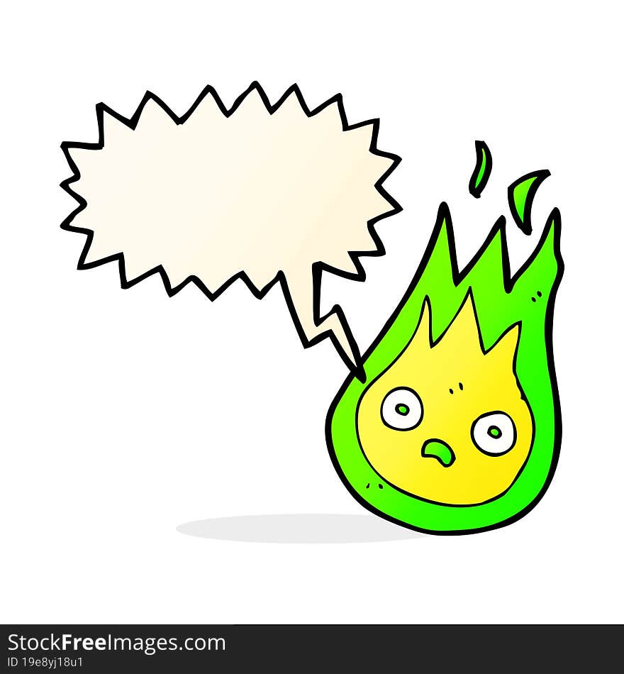 cartoon friendly fireball with speech bubble