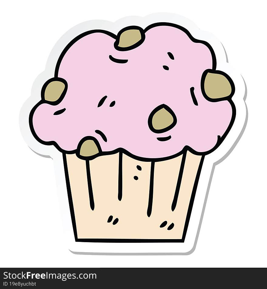 Sticker Of A Quirky Hand Drawn Cartoon Muffin Cake