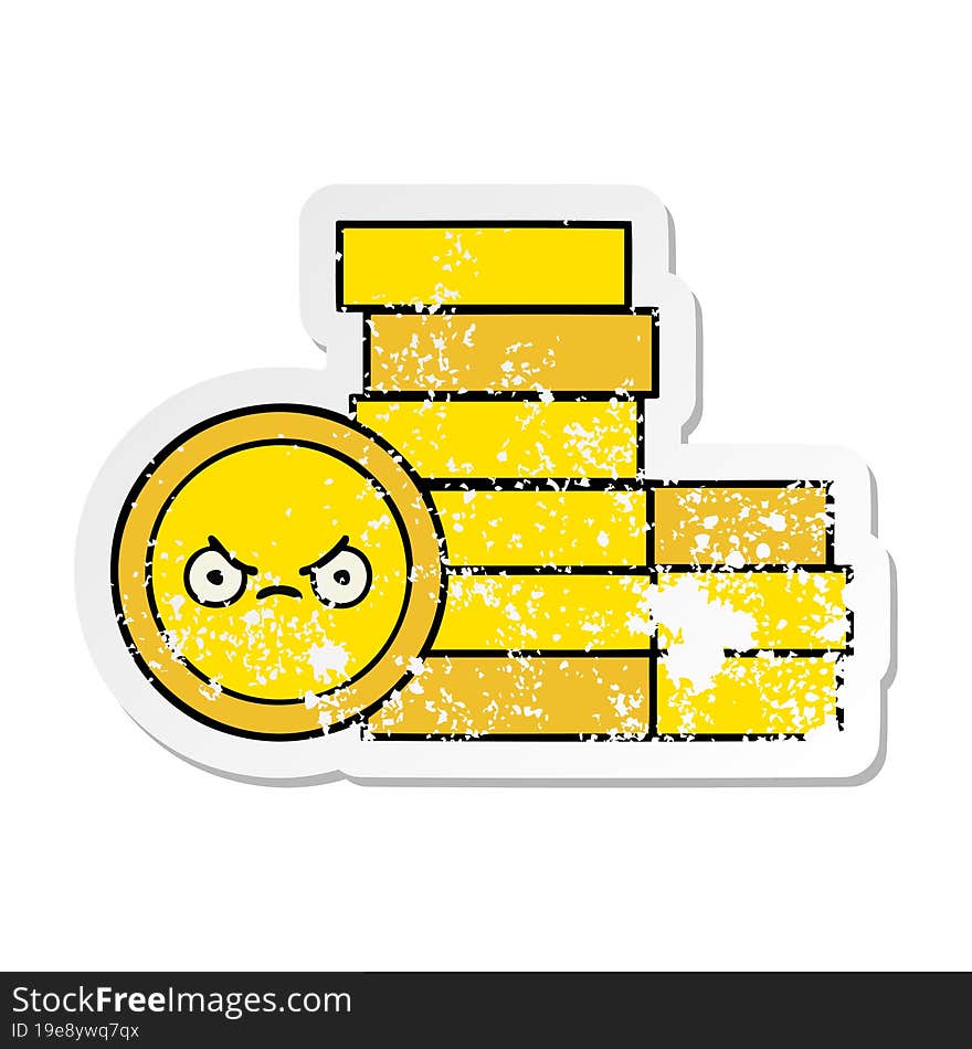 distressed sticker of a cute cartoon coins