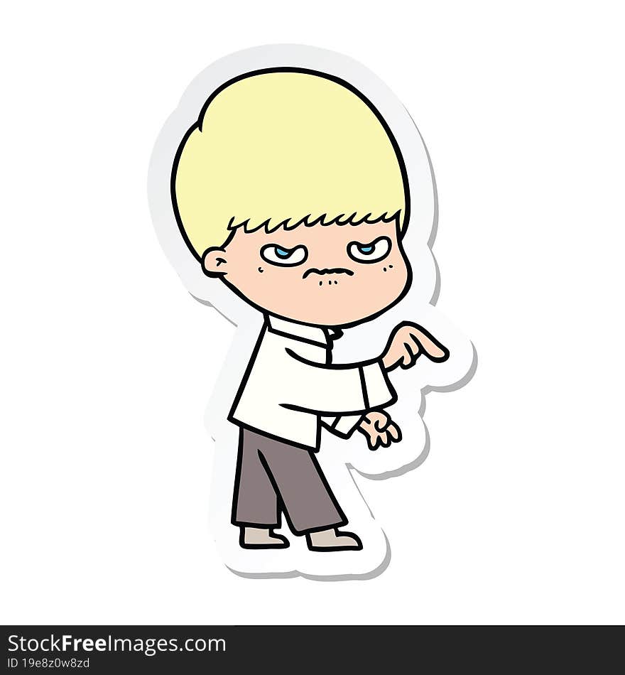 sticker of a annoyed cartoon boy