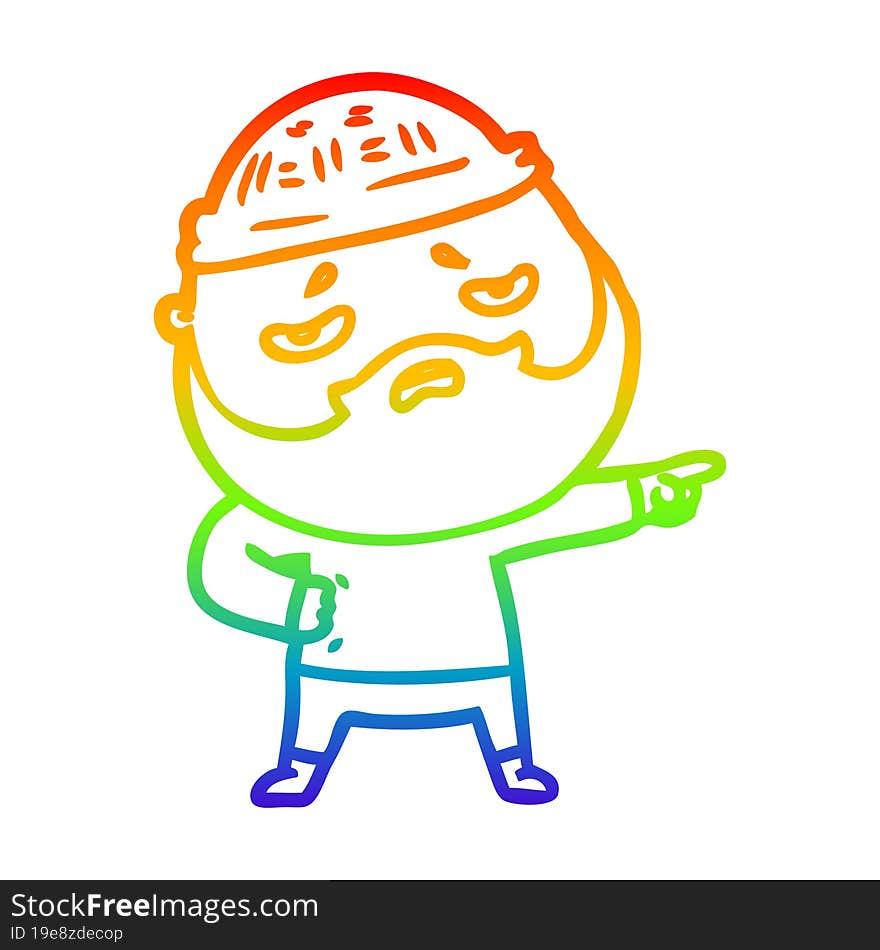 rainbow gradient line drawing cartoon worried man with beard