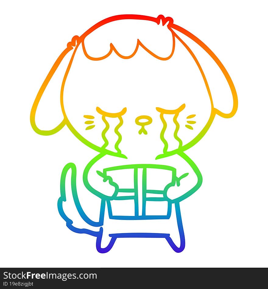 rainbow gradient line drawing cartoon crying dog