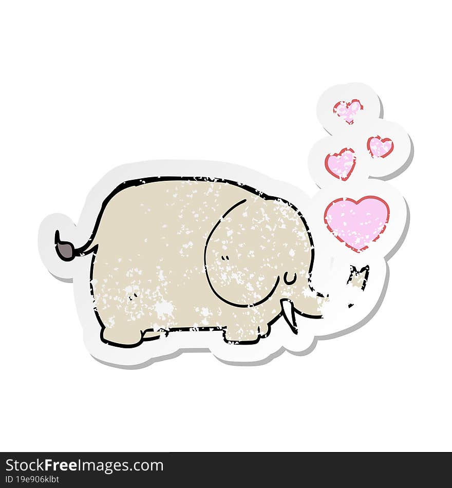 distressed sticker of a cute cartoon elephant with love hearts