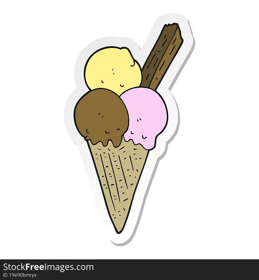 Sticker Of A Cartoon Ice Cream Cone