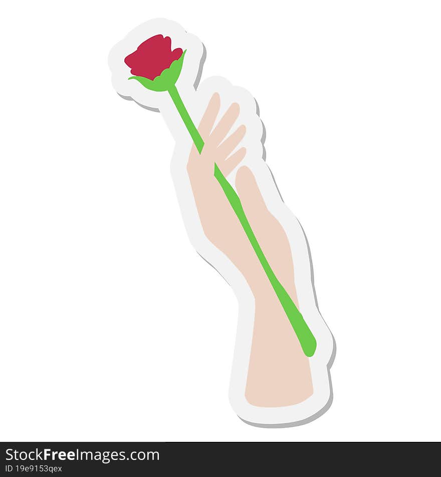 Hand Holding Rose Sticker