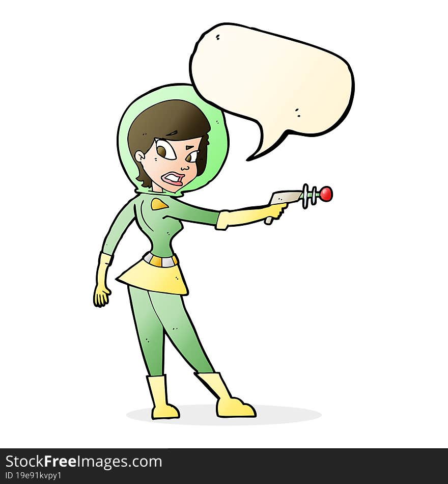 cartoon sci fi girl with speech bubble