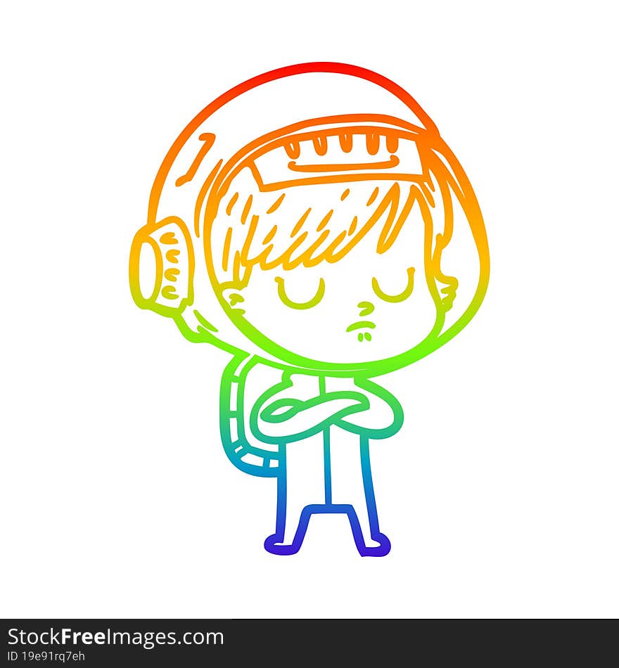 rainbow gradient line drawing of a cartoon astronaut woman