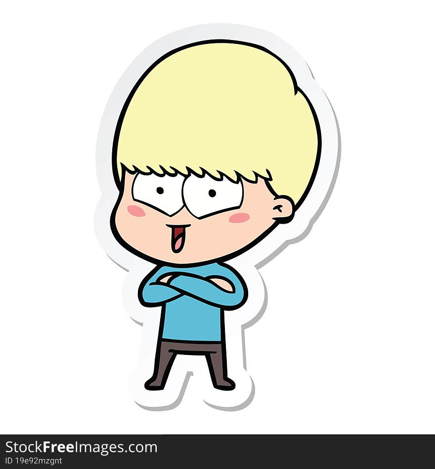 sticker of a cartoon happy boy