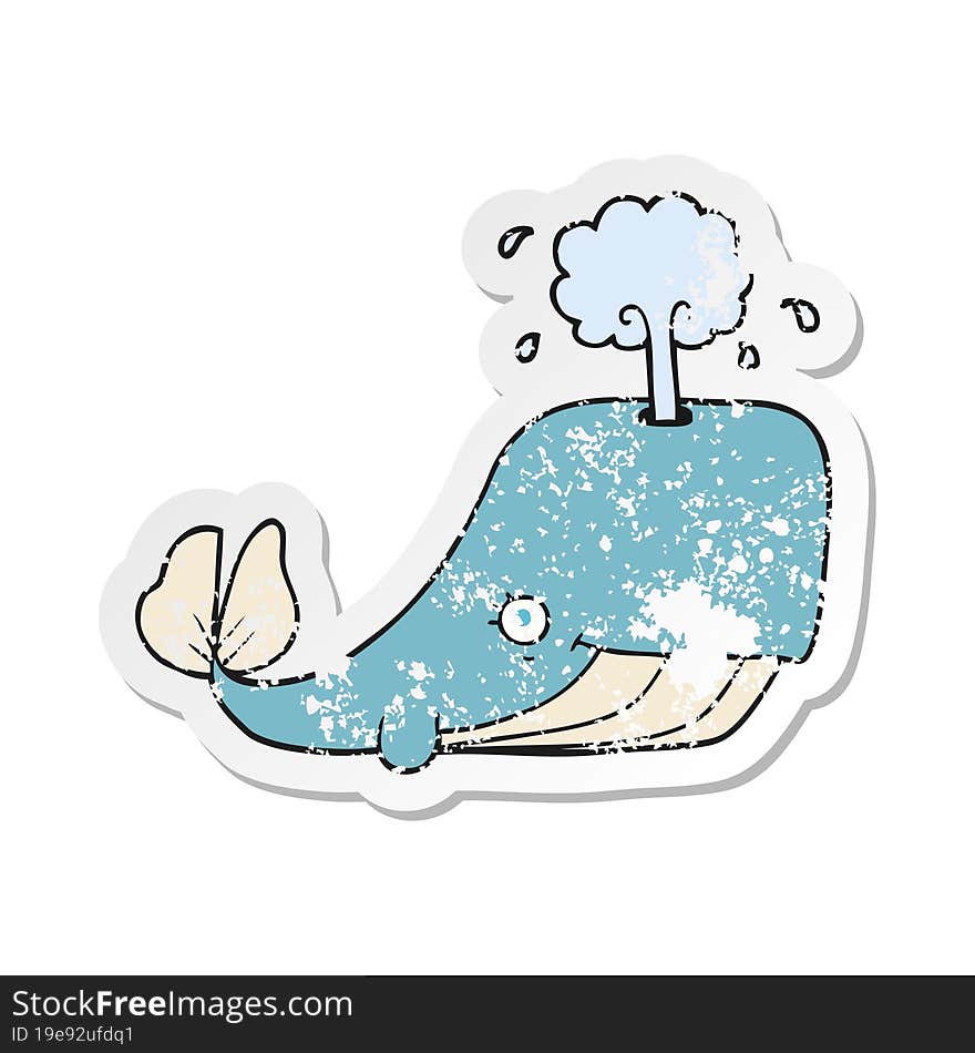 Retro Distressed Sticker Of A Cartoon Whale Spouting Water