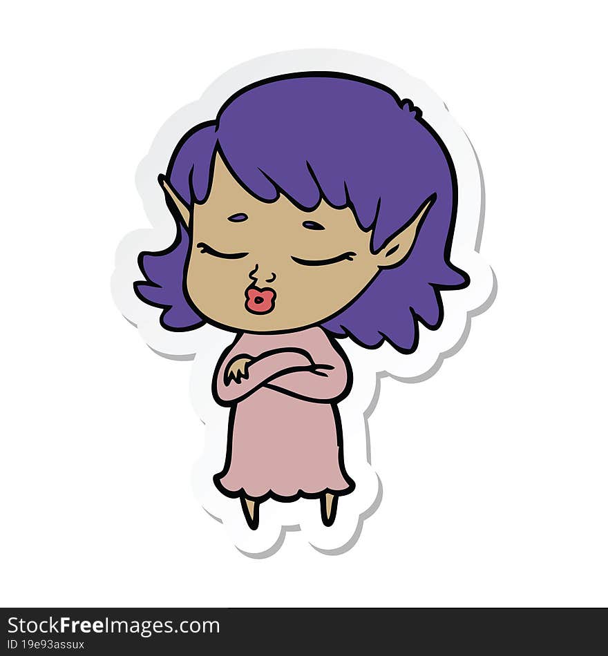 sticker of a pretty cartoon elf girl with corssed arms