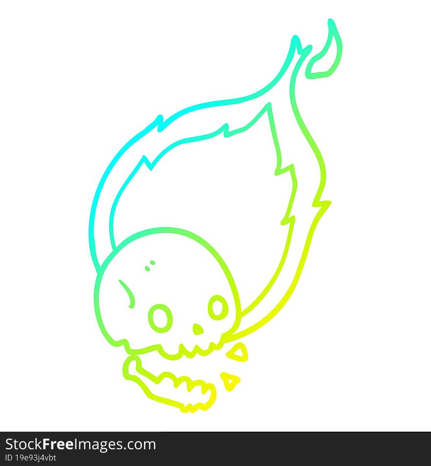 cold gradient line drawing spooky cartoon flaming skull