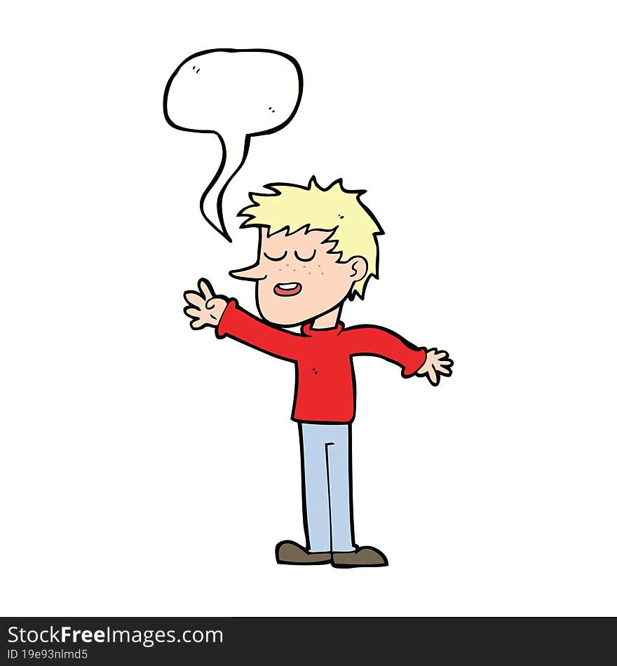 cartoon happy man reaching with speech bubble