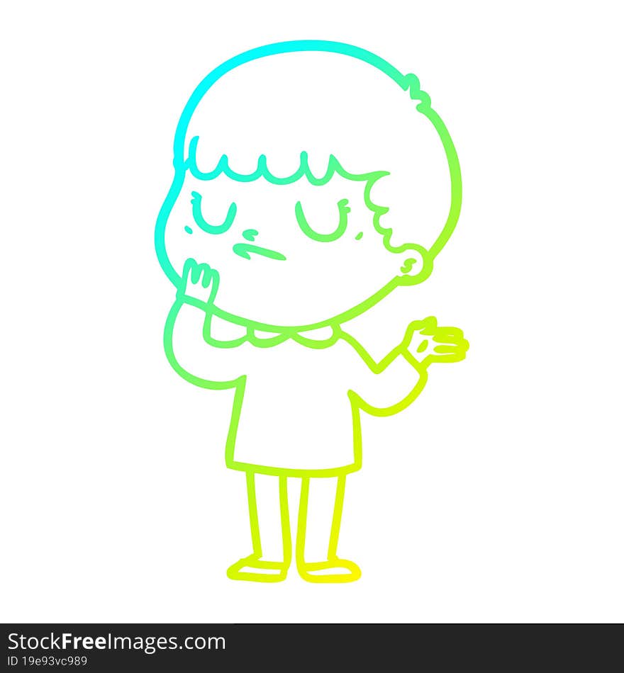 cold gradient line drawing cartoon grumpy boy