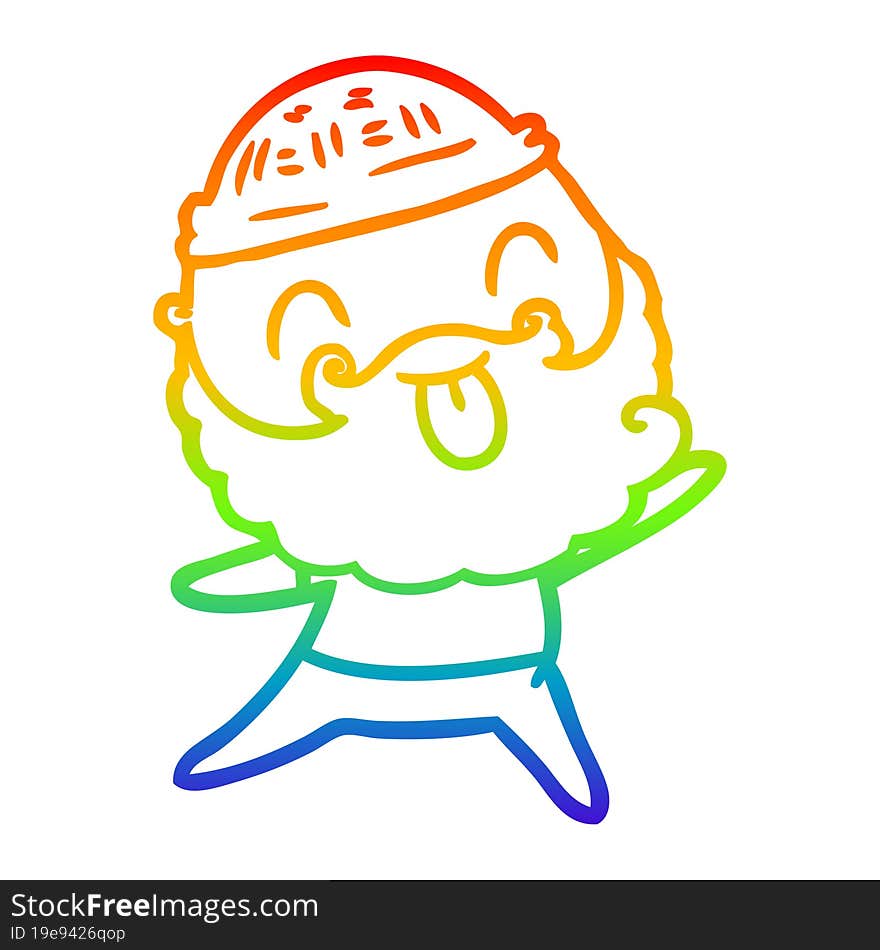 Rainbow Gradient Line Drawing Man With Beard Sticking Out Tongue