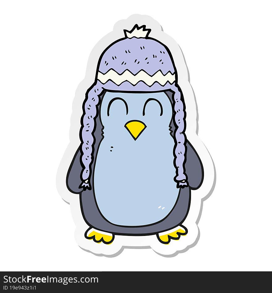 Sticker Of A Cartoon Penguin Wearing Hat