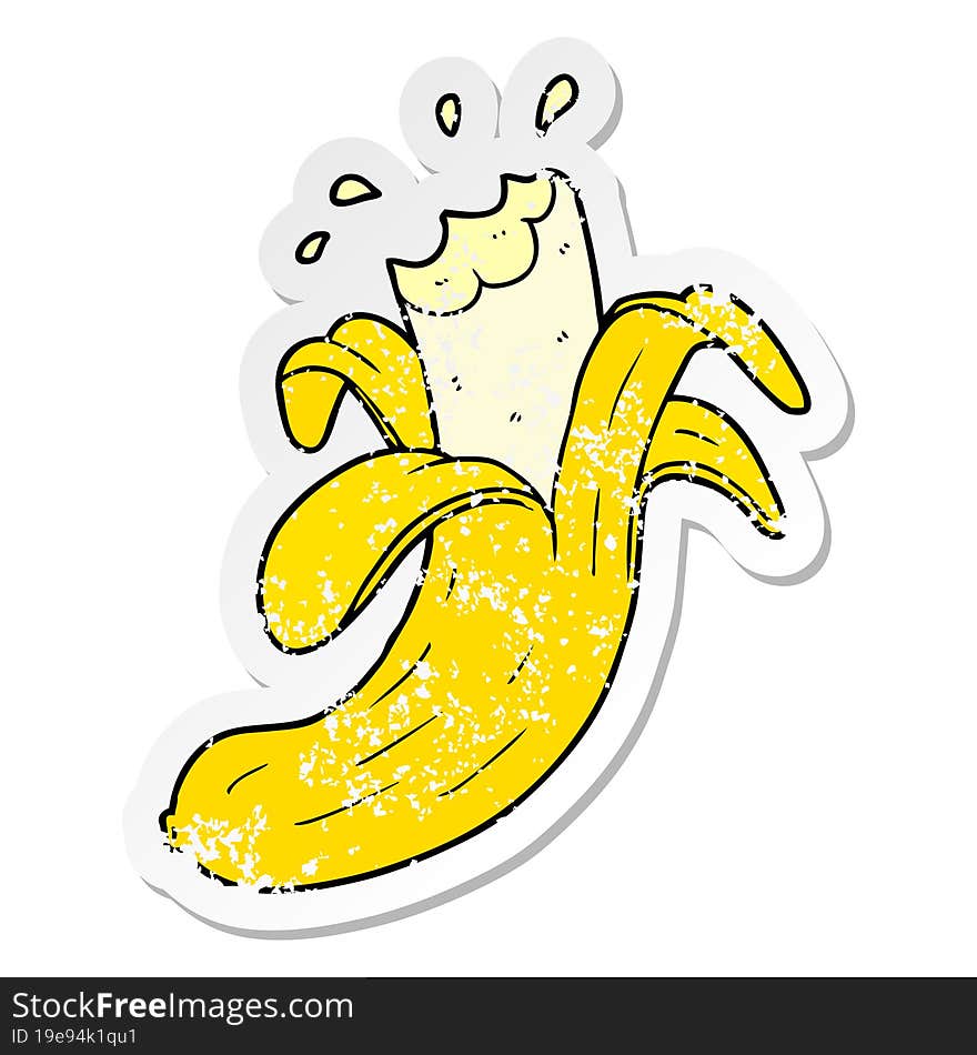 distressed sticker of a cartoon bitten banana