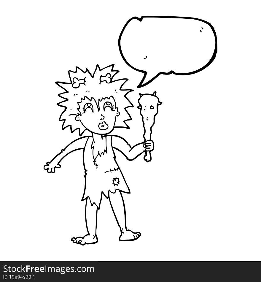 freehand drawn speech bubble cartoon cave woman